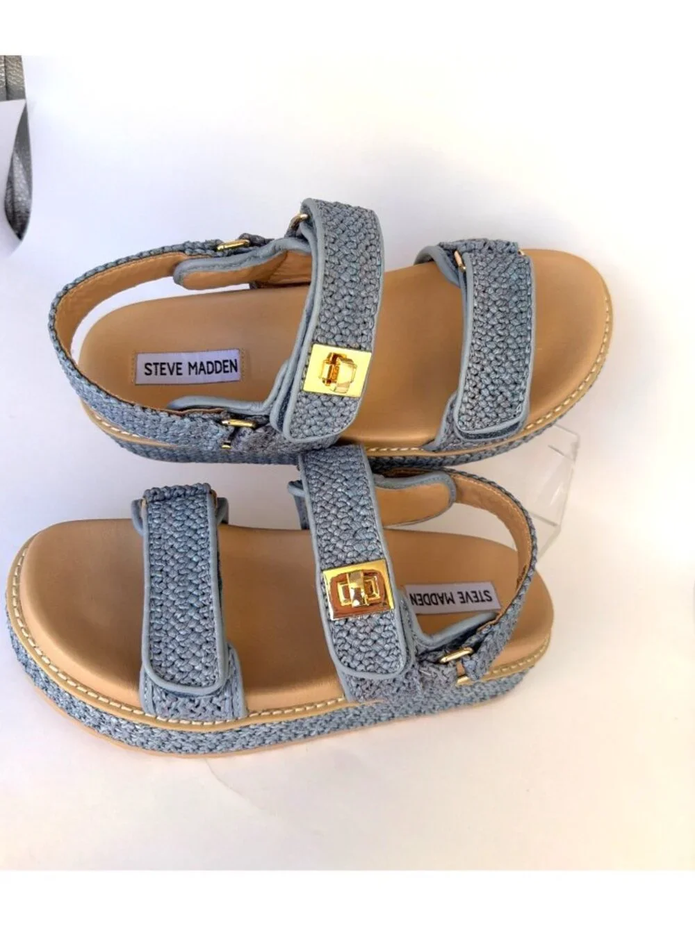 Steve Madden Blue Bigmona Platforms Raffia Sandals Women Size 9